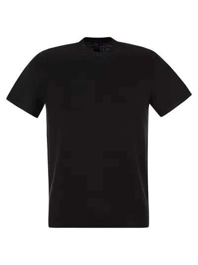 Fedeli Ribbed Hem Short Sleeves Textured Pattern In Black