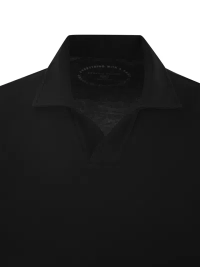 Fedeli Cotton Polo Shirt With Open Collar In Black