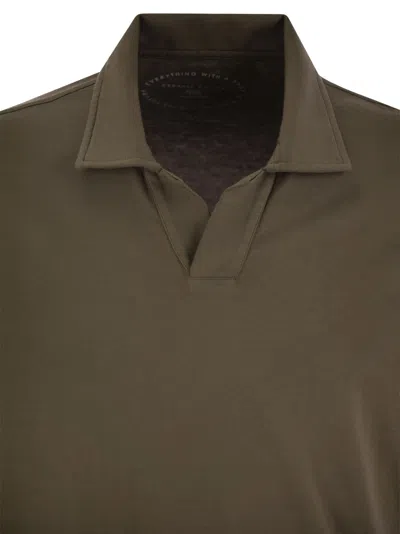 Shop Fedeli Cotton Polo Shirt With Open Collar In Brown