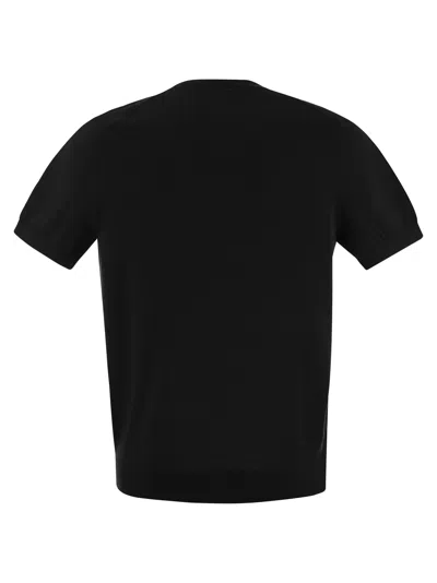 Fedeli Ribbed Hem Short Sleeves Textured Pattern In Black