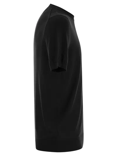 Fedeli Ribbed Hem Short Sleeves Textured Pattern In Black