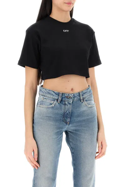 Shop Off-white Cropped T-shirt With Off Embroidery In Nero