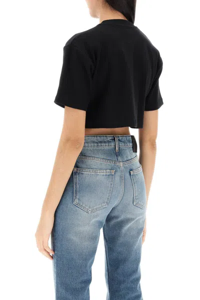 Shop Off-white Cropped T-shirt With Off Embroidery In Nero