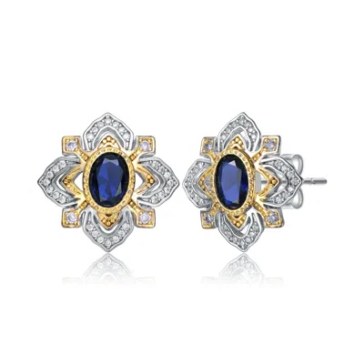 Shop Rachel Glauber Rhodium And 14k Gold Plated Sapphire Cubic Zirconia Stud Earrings In Silver