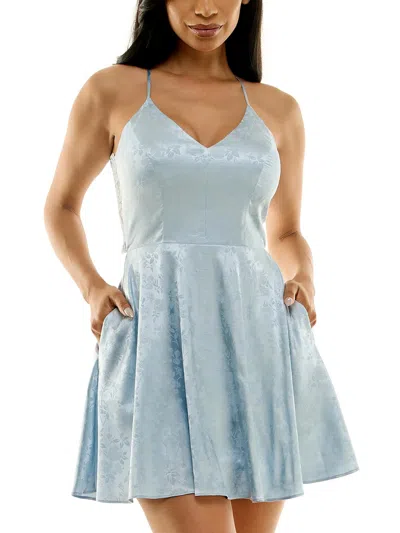 Shop B Darlin Juniors Womens Mini Embroidered Fit & Flare Dress In Blue