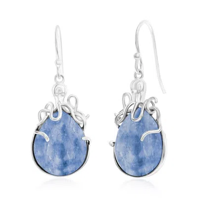 Simona Sterling Silver Pear-shaped Kyanite Octopus Earrings In Blue