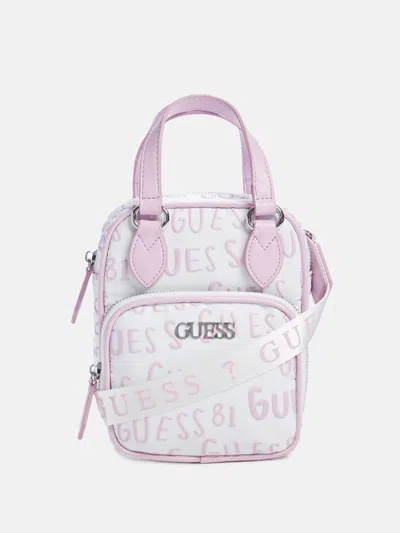 Shop Guess Factory Logo Print Nylon Crossbody In Blue