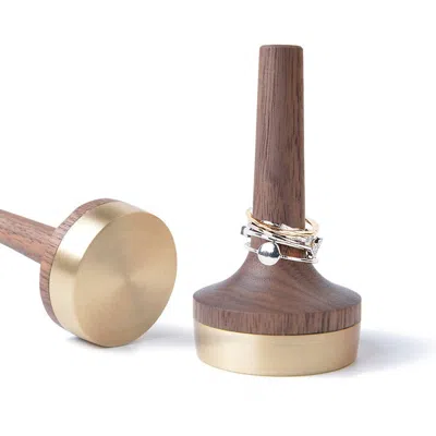 Decent Living Solid Walnut Ring Holder With Brass Base, Set Of 2