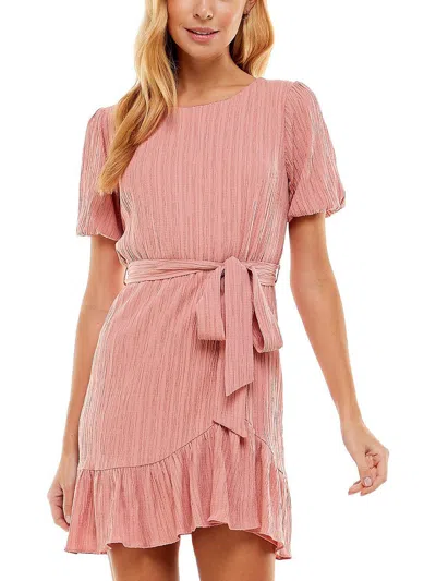 Shop City Studio Juniors Womens Crinkled Short Sleeves Fit & Flare Dress In Pink