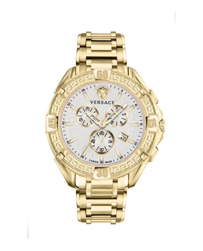 Shop Versace V-greca Chrono Bracelet Watch In Gold