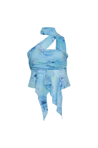Danielle Guizio Ny Chiffon Wrap Around Top In Angel Blue Ambrosia