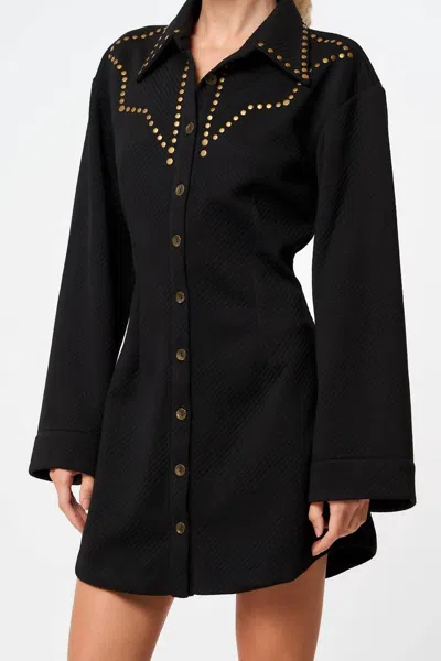 Shop Ciebon Thick Printed Knit Studded Mini Dress In Black