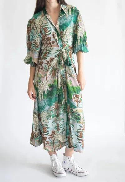 Shop Las Surenas Silk Long Dress In Paradise In Multi