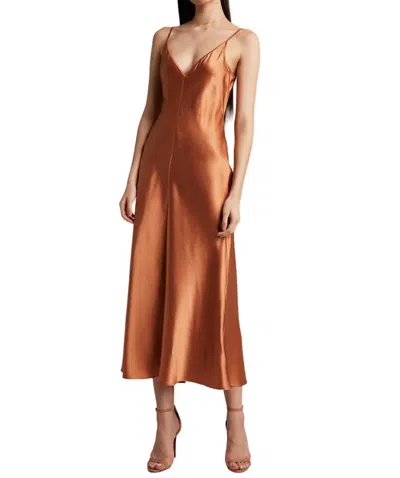 Shop Voz Long Silk Slip Dress In Terracotta In Brown