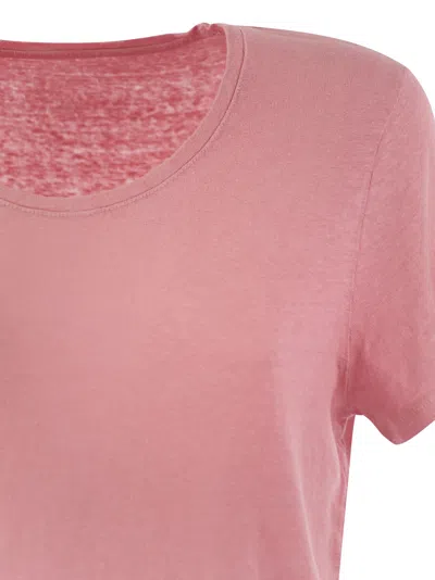 Majestic Crew-neck T-shirt In Linen And Short Sleeve