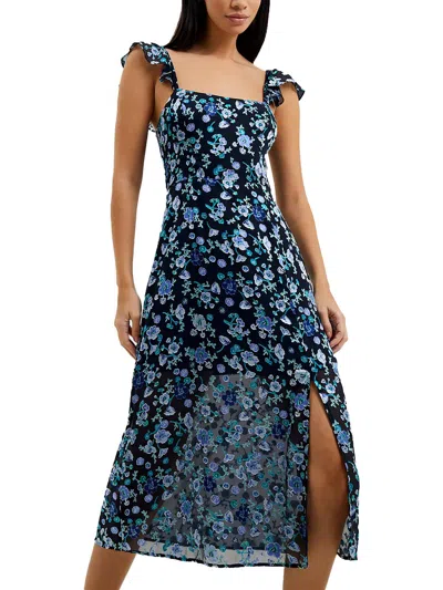 French Connection Bette Floral Satin Burnout Dress In Multi