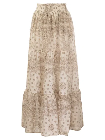 Mc2 Saint Barth Tiered Maxi Skirt In Printed Silk Voile