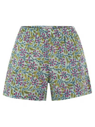 Shop Mc2 Saint Barth Meave Cotton Shorts With Floral Pattern