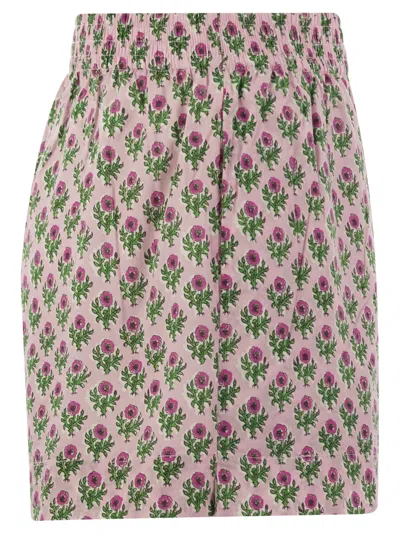 Shop Mc2 Saint Barth Meave Cotton Shorts With Floral Pattern