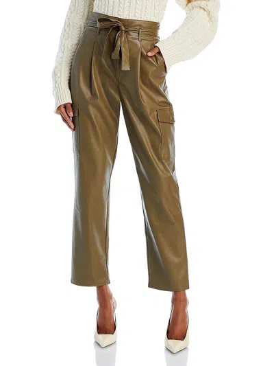 Shop Paige Tesse Womens Faux Leather Ankle Length Cropped Pants In Green