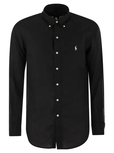 Polo Ralph Lauren Black Shirt With Button-down Collar And Pony Embroidery On The Front
