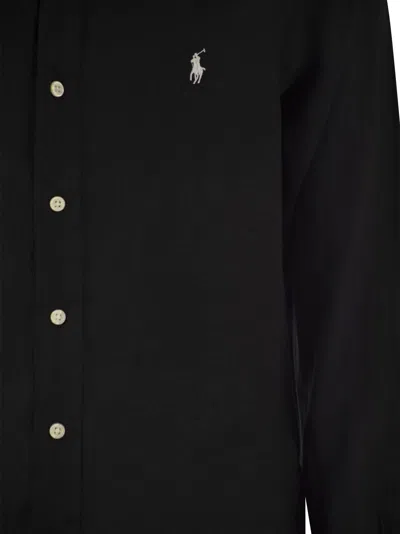 Polo Ralph Lauren Black Shirt With Button-down Collar And Pony Embroidery On The Front