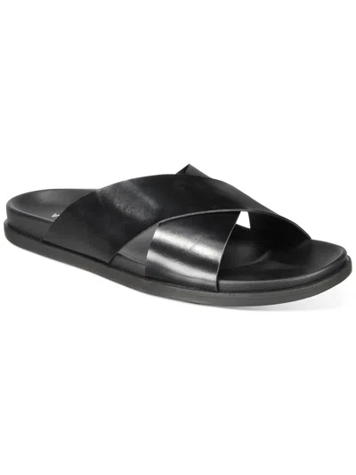 Shop Alfani Whitter Womens Faux Leather Criss-cross Slide Sandals In Black