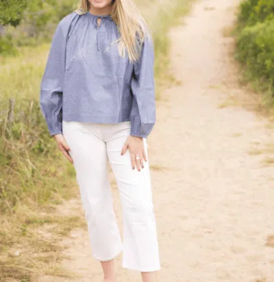 Erica Wilson Gigi Blouse In Paradise Blue Solid In Multi