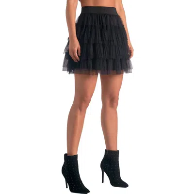 Elan Layered Tulle Mini Skirt In Black In Black