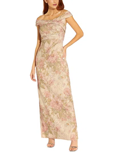 Shop Adrianna Papell Womens Jacquard Off-the-shoulder Evening Dress In Pink