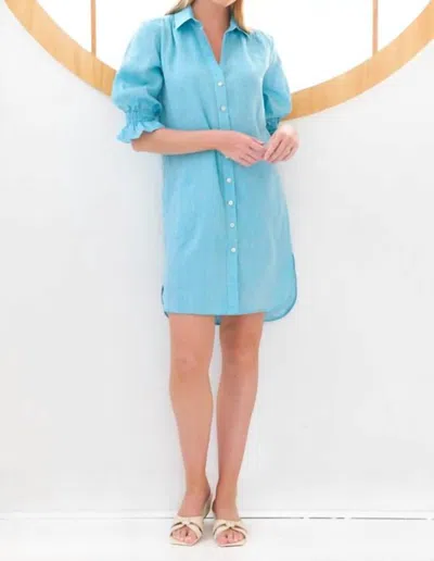 Shop Finley Miller Dress In Caribbean Blue Linen In Multi
