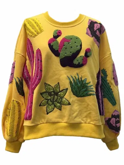 Shop Queen Of Sparkles Cactus Sweatshirt In Yellow