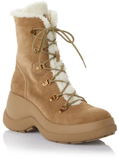 Shop Moncler Resile Trek Womens Faux Suede Winter & Snow Boots In Beige