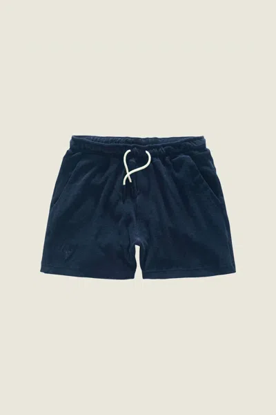 Shop Oas Navy Terry Shorts In Blue