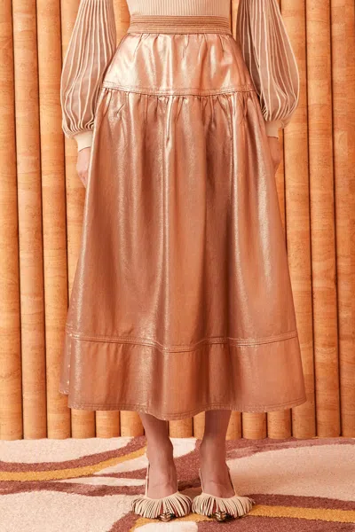Shop Ulla Johnson The Astrid Skirt In Copper Foiled Wash
