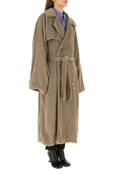Shop Balenciaga Woman Sage Green Terry Oversize Coat