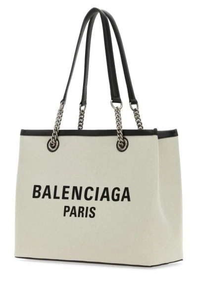 Shop Balenciaga Woman Ivory Canvas M Duty Free Shopping Bag In White