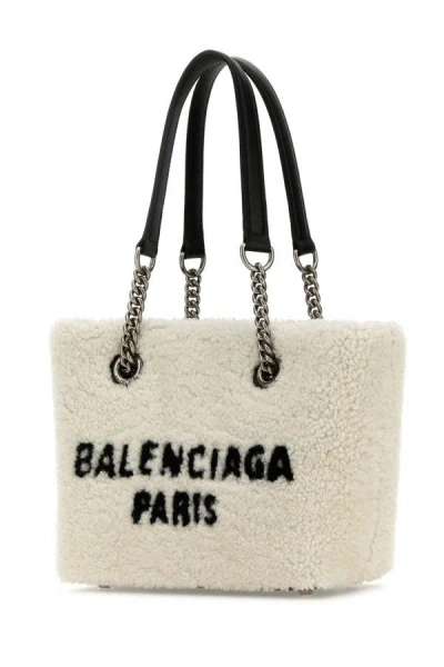 Shop Balenciaga Woman White Shearling Duty Free S Handbag