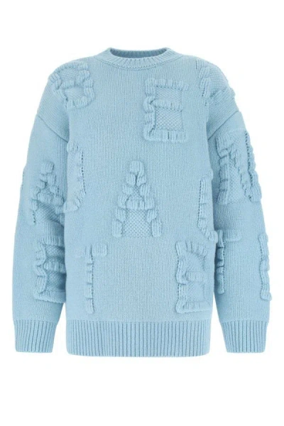Bottega Veneta Light Blue Stretch Wool Blend Shetland Alphabet Oversize Sweater In Blue
