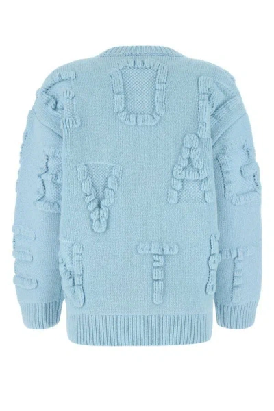 Bottega Veneta Light Blue Stretch Wool Blend Shetland Alphabet Oversize Sweater In Blue