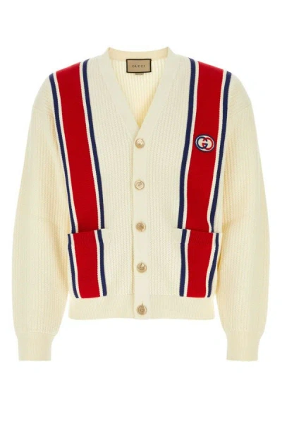 Shop Gucci Man Ivory Cotton Cardigan In White