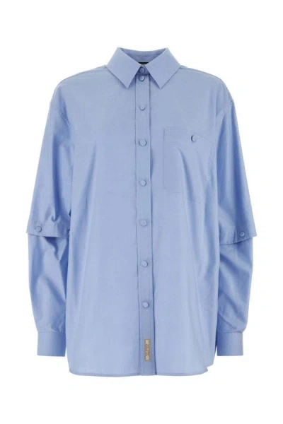 Shop Gucci Woman Powder Blue Cotton Oversize Shirt