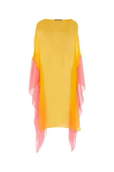 Shop Gucci Woman Two-tone Silk See-through Caftan In Multicolor