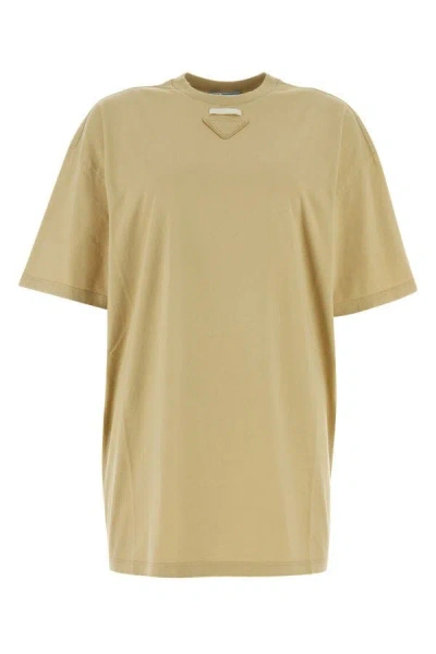 Shop Prada Woman Cappuccino Jersey T-shirt In Brown
