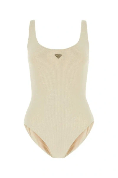 Shop Prada Woman Embellished Stretch Nylon Swimsuit In Multicolor