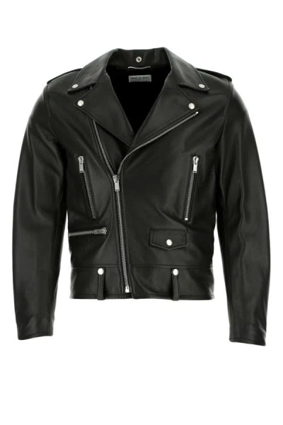 Saint Laurent Cocktail Print Biker Jacket In Black