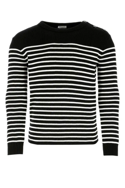 Shop Saint Laurent Man Embroidered Cotton Blend Sweater In Multicolor