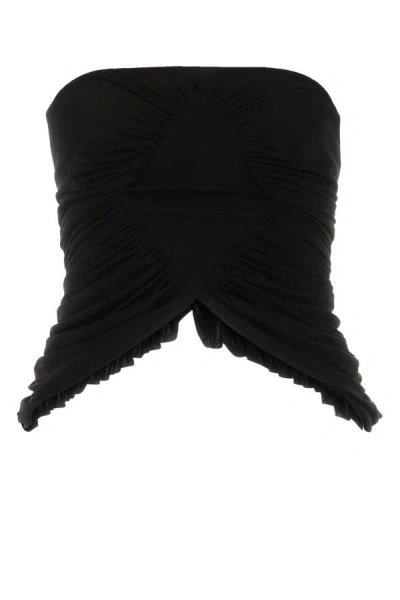 Saint Laurent Cupro Strapless Top With Ruched Asymmetric Hem In Black