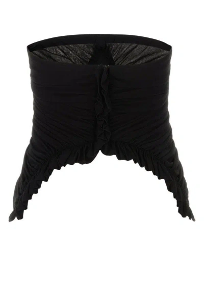 Saint Laurent Cupro Strapless Top With Ruched Asymmetric Hem In Black