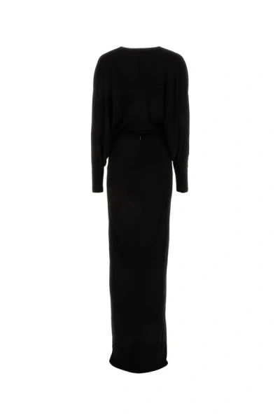 Saint Laurent Viscose Long Dress With Velvet Texture In Black